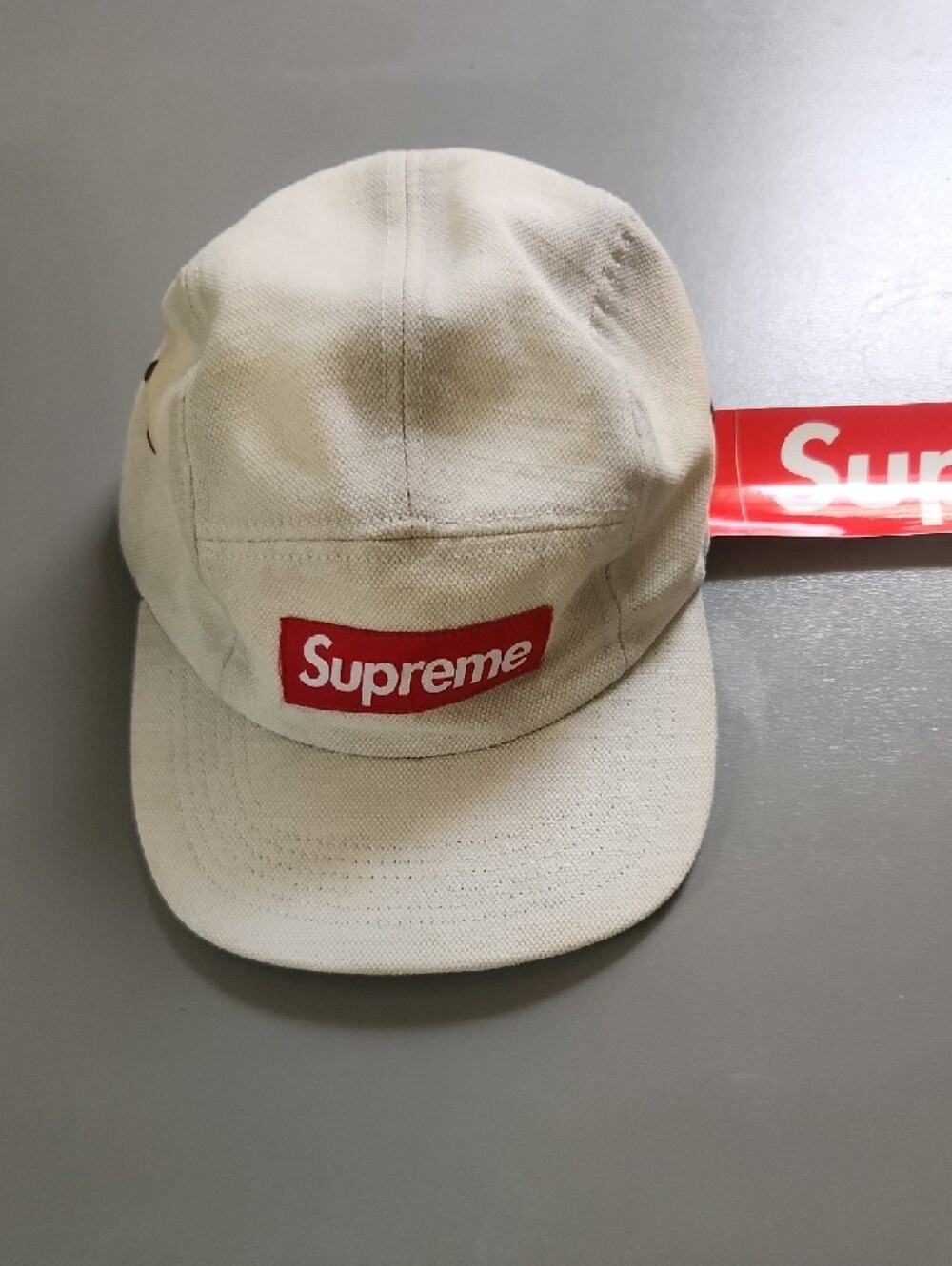 Supreme Blue Drawstring Sweatshorts with Cream Box Logo Camp Cap and Sticker - Picture 4 of 7